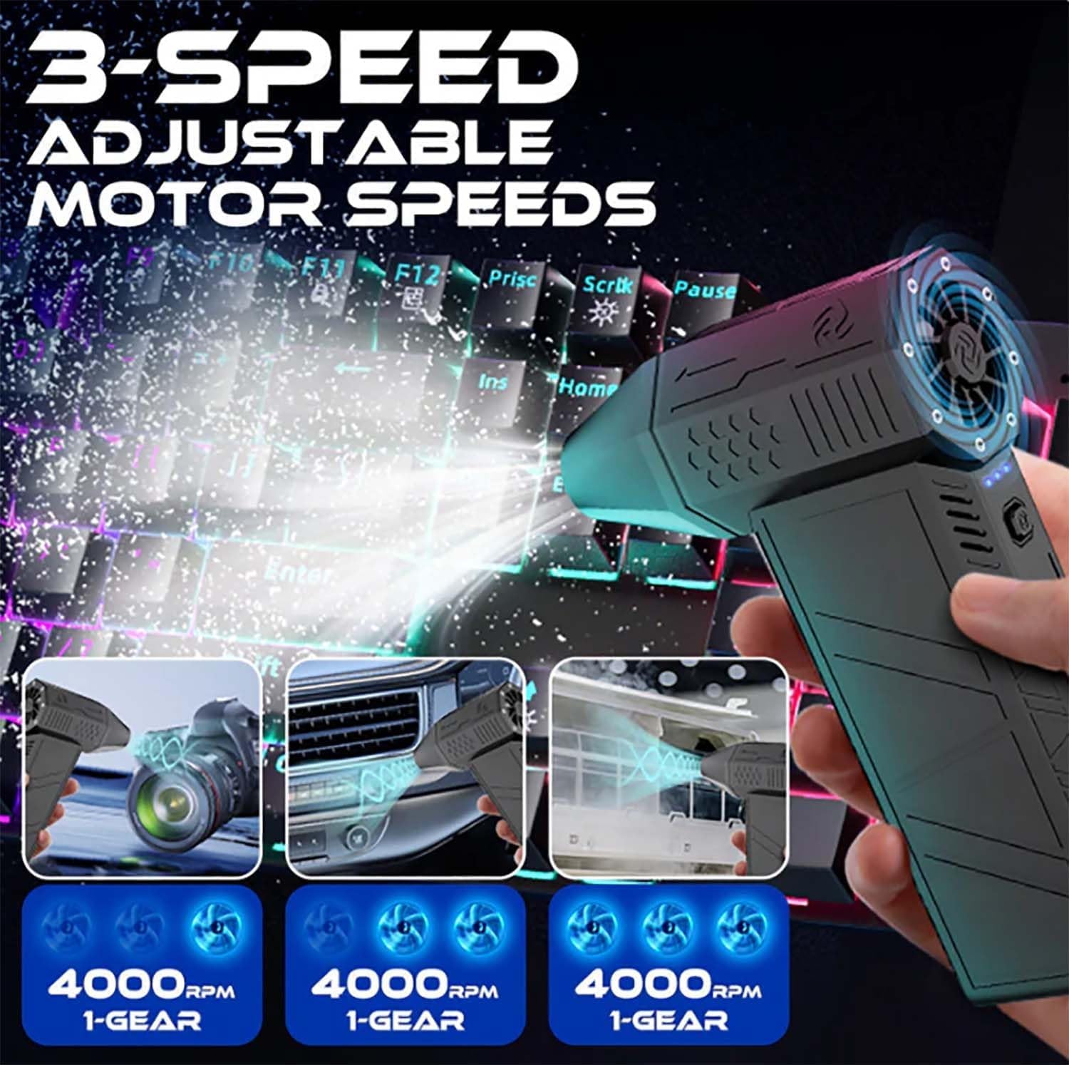 1500W Thermal Blower,Snow Blower, Antifreeze Blower, Snowver Led Turbo Blower for Car, Efficient Turbine, Strong Airflow, 3 Levels Adjustable (1PC)