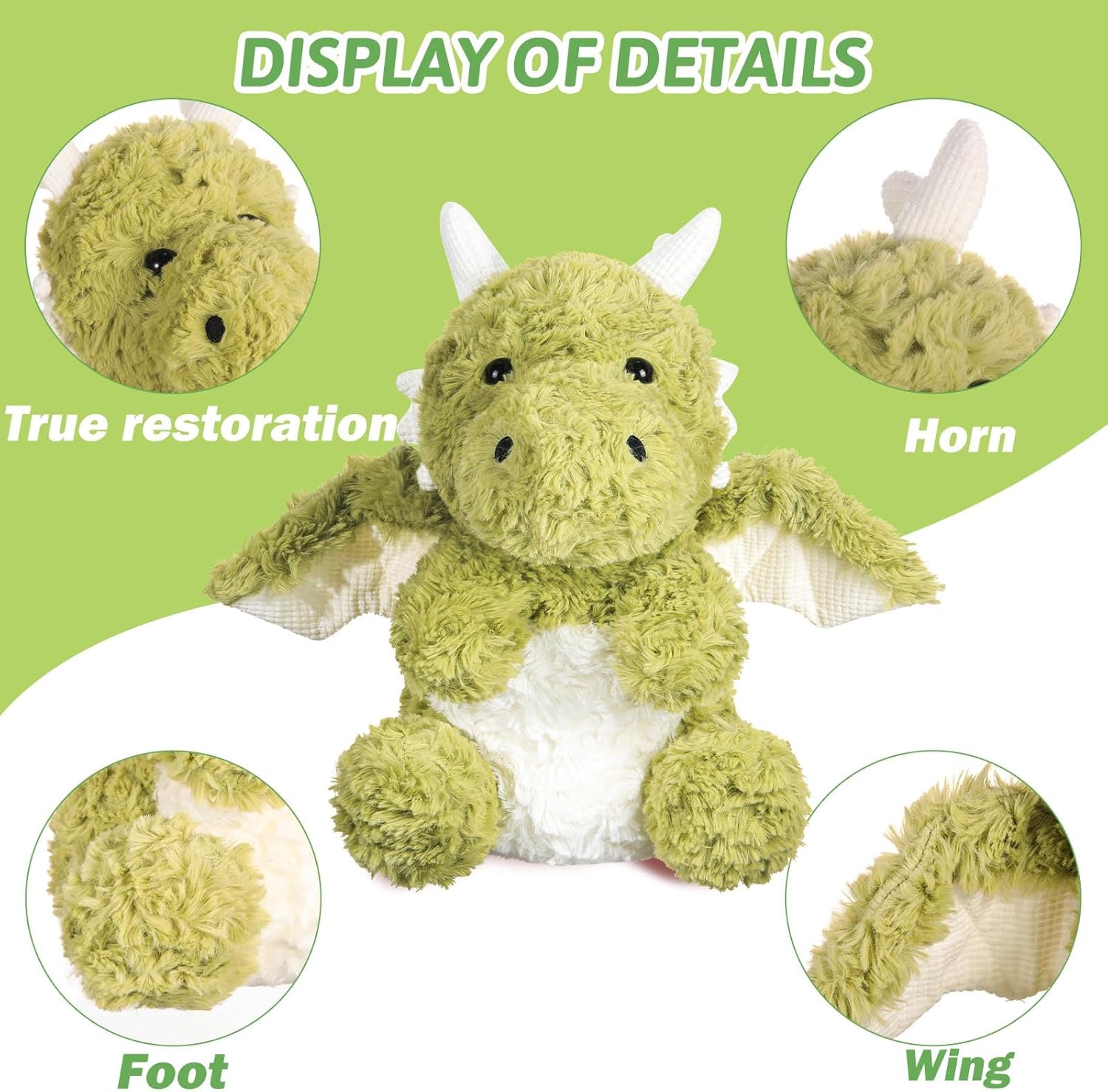 Weighted Flying Dragon Plush,Cute Dinosaur Stuffed Animals Pillow,Kawaii Fire Dragon Animal Plushies Toy,Perfect for Boys,16.56",Green