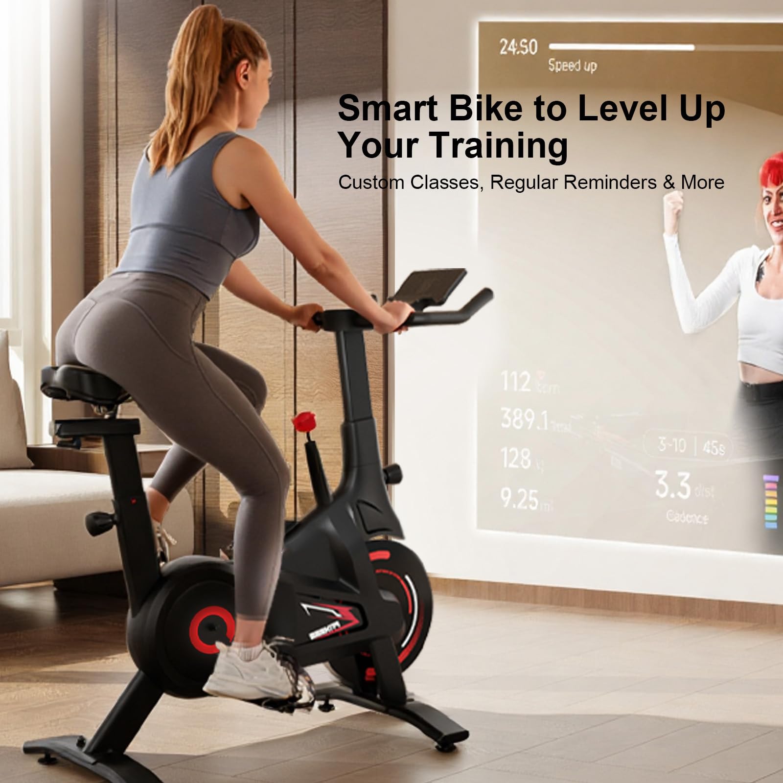 Bluearth Self-Powered Heimtrainer Fahrrad, leise Magnetischem Widerstand,max. 150KG , verstellbarer Widerstand & Smart-App mit Immersivem Erlebnis, Schlichtes Schwarz