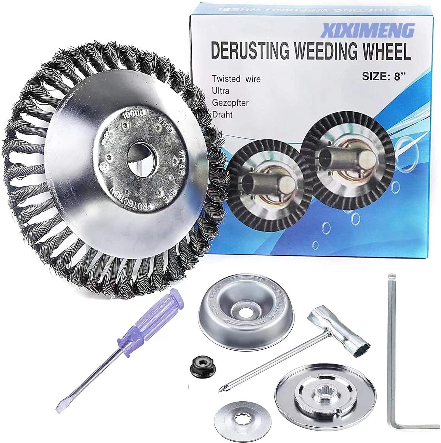 8 inch Steel Unbreakable Wired Trimmer Blade kit Eater Wire Brush kit, with Eater Blade Adapter Kit, for String Trimmers