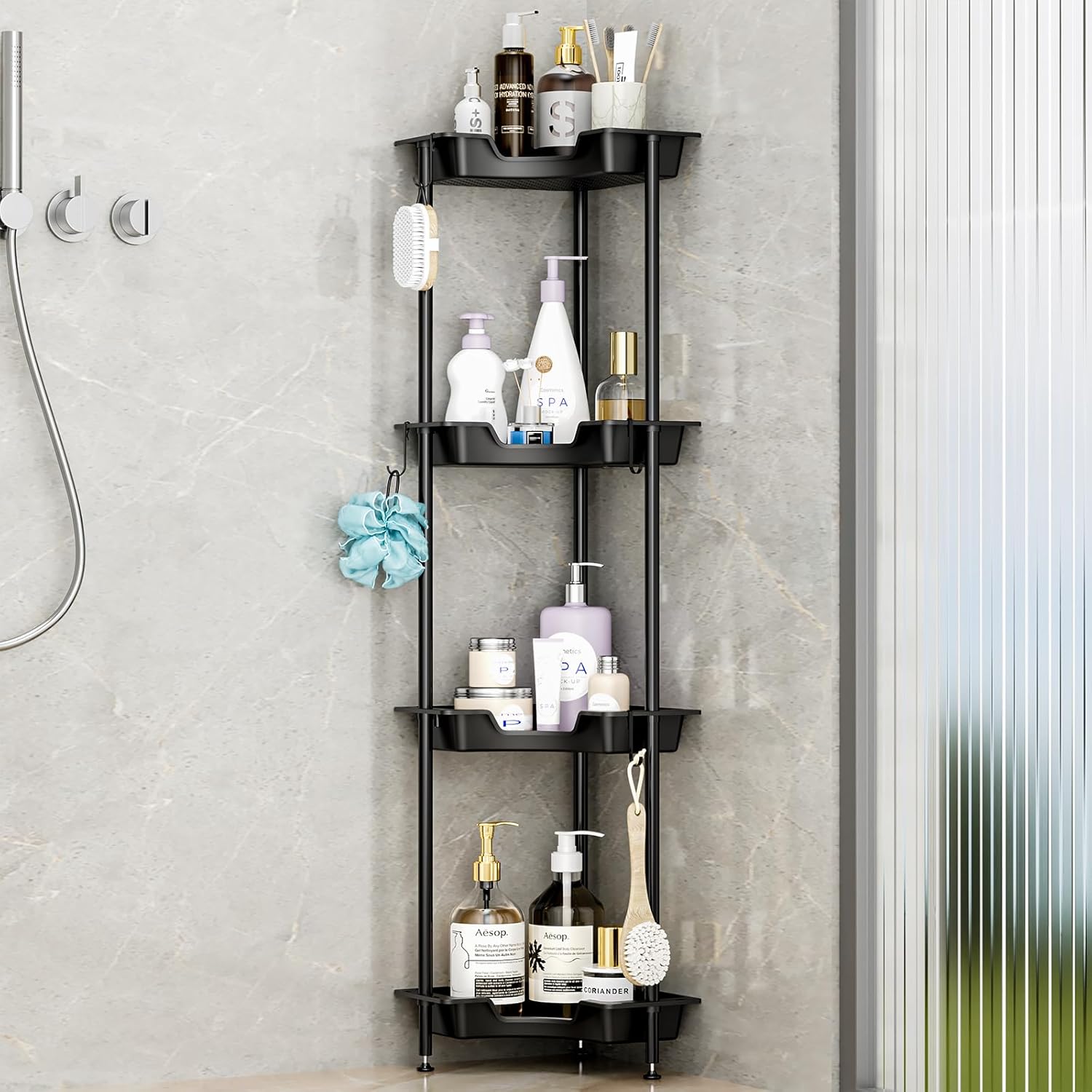 SWTYMIKI Corner Shower Organizer Stand 4 Tier Floor