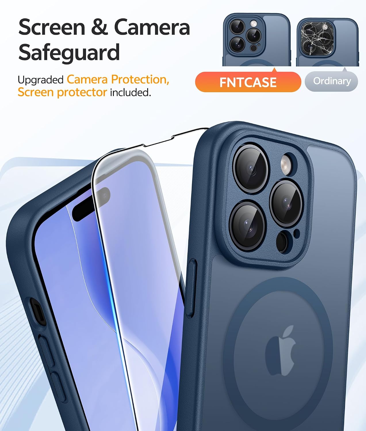 FNTCASE for iPhone 14 Pro Max Case: [Compatible with Magsafe] Translucent Matte Cases with [Full Camera Protection] [Screen Protector] Military Grade Shockproof Protective Phone Cover - Blue