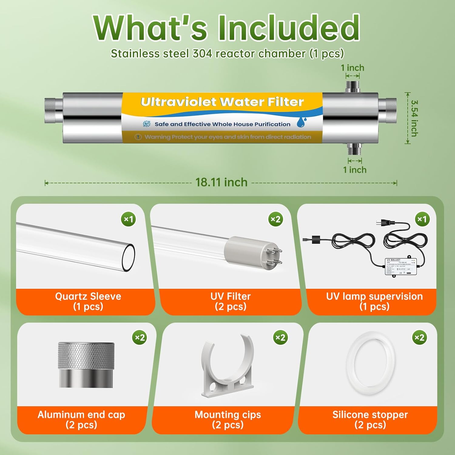 Whole House UV Water Filter System,55W 1" MNPT Inlet/Outlet Water Purifier Filter System for Whole House Water Purification,120V 12GPM High Flow, +1 Extra Bulb