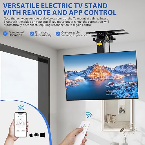 Miniatura 7 de TOPSKY Soporte de TV giratorio ajustable eléctrico con control remoto y controlador de aplicación, soporte de techo motorizado grande para