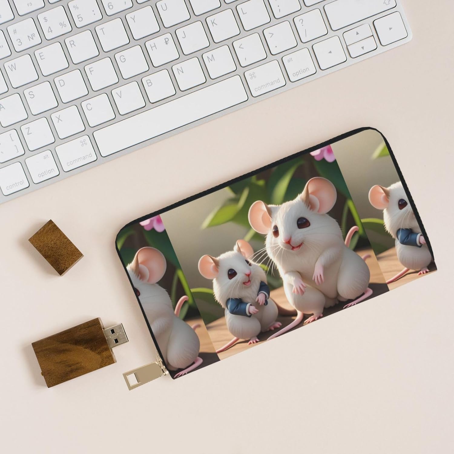 Mother And Child Rats Unisex Long Microfiber Leather Wallet With Metal Zipper For Office Travel Dating Gifts