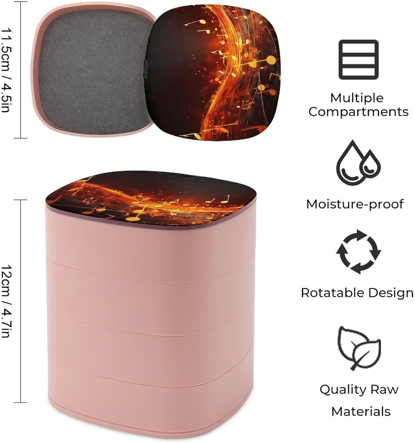 Red Flame Music Note Rotating Jewelry Box,Small Jewelry Exquisite Storage Boxes Rotating Large Capacity Travel Tray Case for Women Gift for Mom image 2