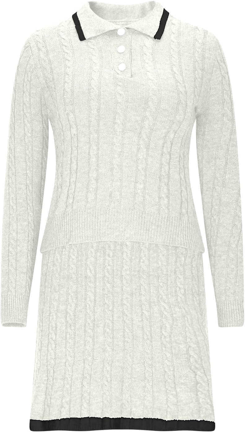 2 Piece Skirts Sets for Women Fall Fashion Button V Neck Cropped Sweater Knit Lounge Travel Outfits Winter Clothing