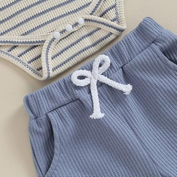 Yoawdats Newborn Baby Boy Long Sleeve Button Clothes Romper Bodysuit Pants Set Infant Waffle Fall Winter Outfit