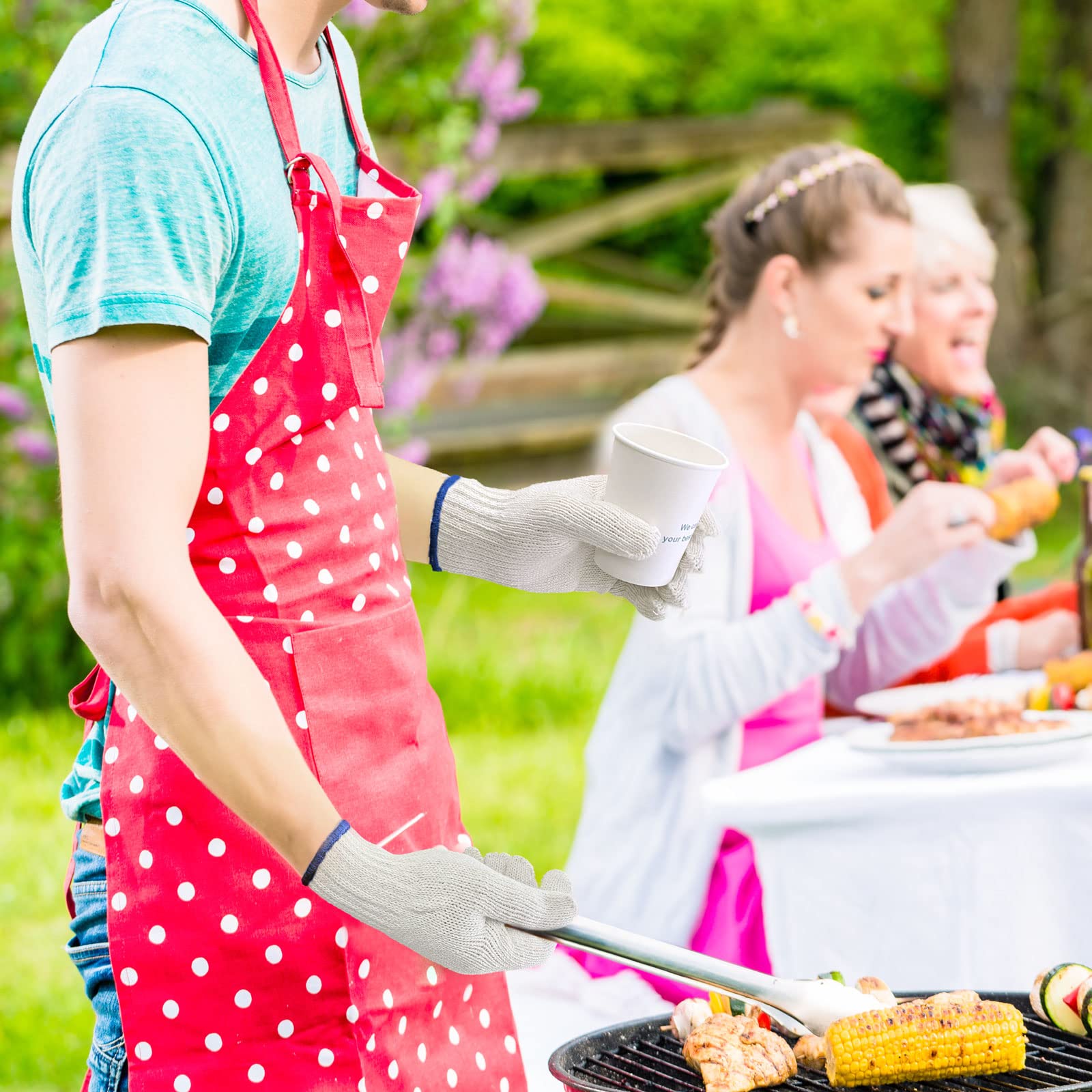 GSAFEME 12 pares de guantes de trabajo para hombre, algodón y poliéster, guantes de barbacoa, protectores de manos para cocinar, asar a la parrilla y jardinería