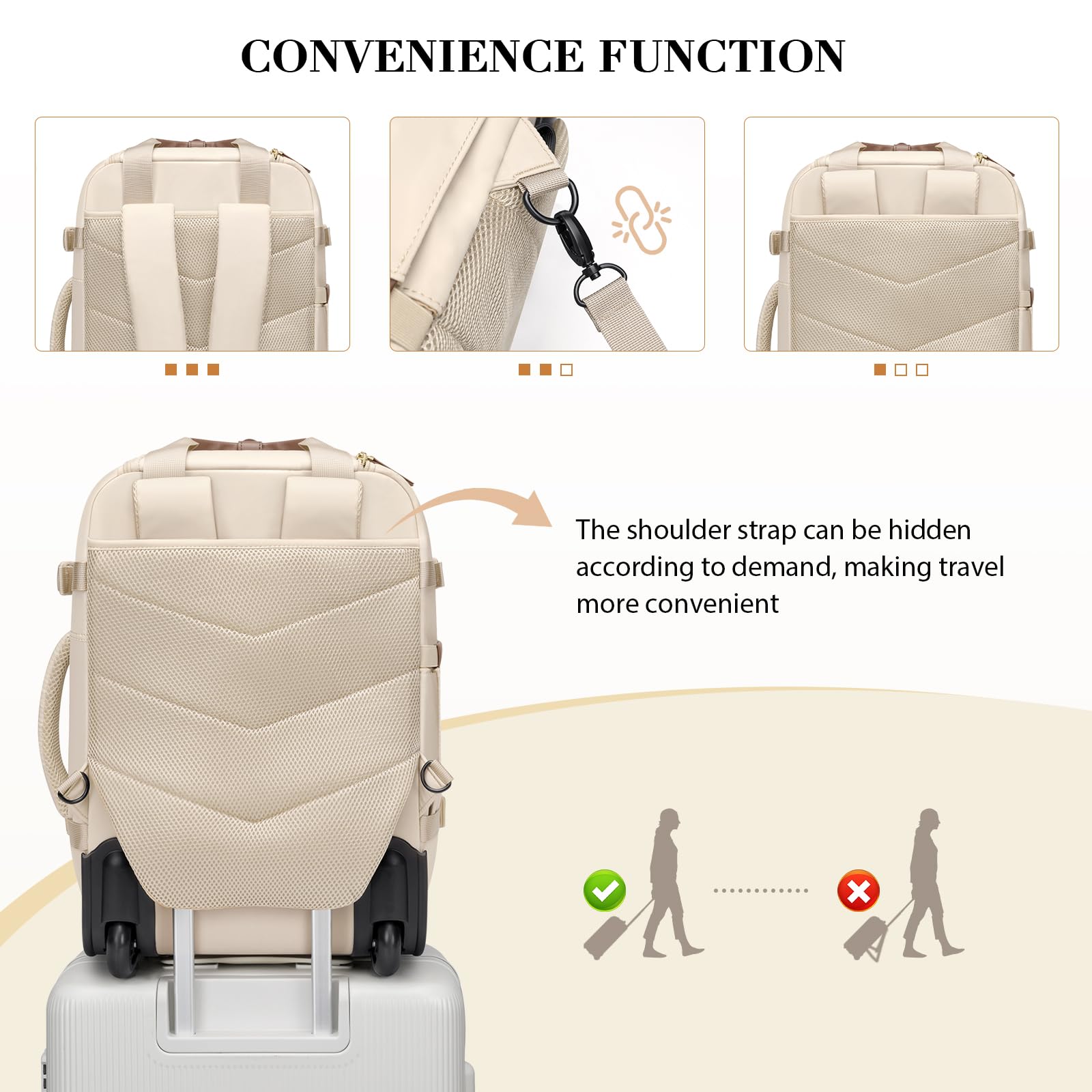 Sac À Dos De Voyage Et Ordinateur 17 Pouces, Imperméable 26L, Sac Cabine Avion Pour Homme Et Femme, Idéal Travail Université Weekend,Abricot