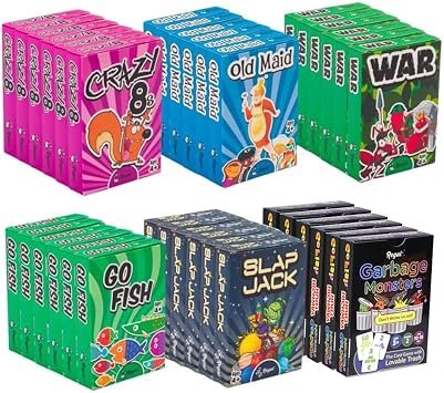 Regal Games Card Games for Kids - Go Fish, Crazy 8s, Old Maid, Slap Jack, Garbage Monsters, War - Simple & Fun Classic Family Table Game Sets 6 x 6
