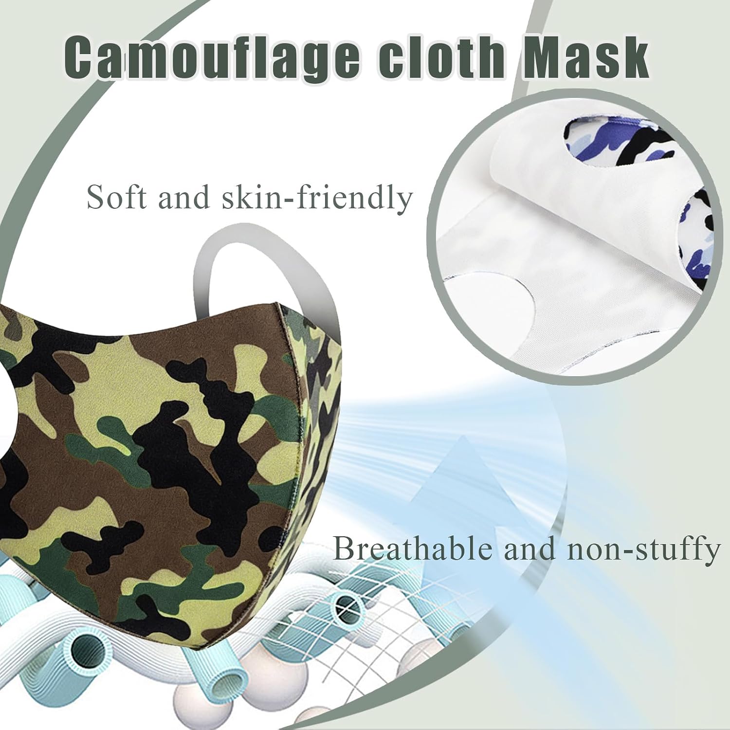 Camo Face Mask Hunting for Men Women 10pcs Ski Breathable Cover Adults Reusable Cloth Camouflage Sports Gear