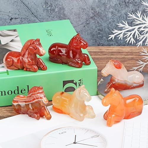 Miniatura 5 de Hxswkk Figura de caballo pequeño de cornalina con bandas rojas de cristal, estatua de caballo, escultura de caballo, decoración de escritorio de