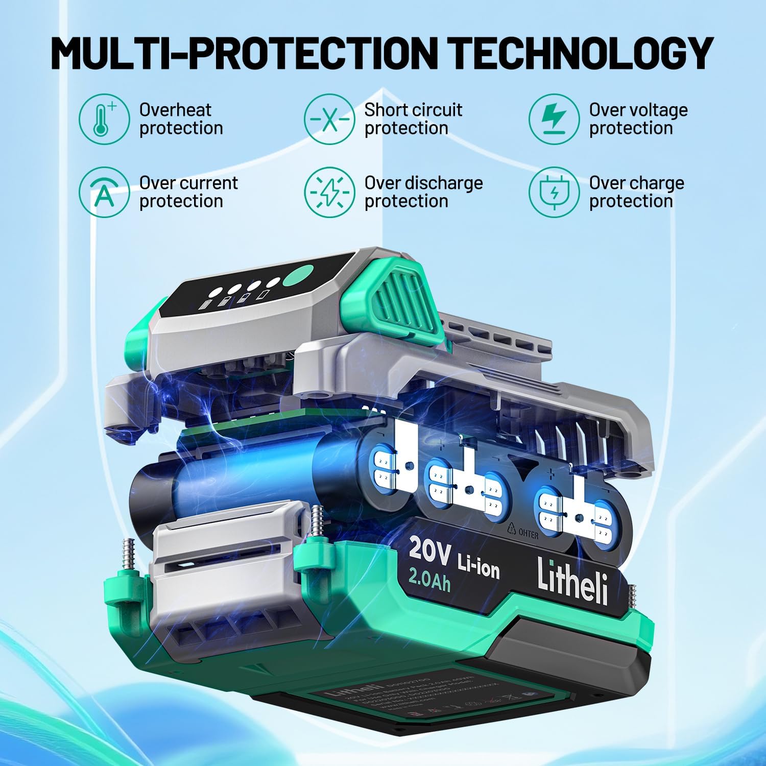LiTHELi 20V 2.0AH Lithium Ion Battery Pack,Only Fit 20V Power Tools