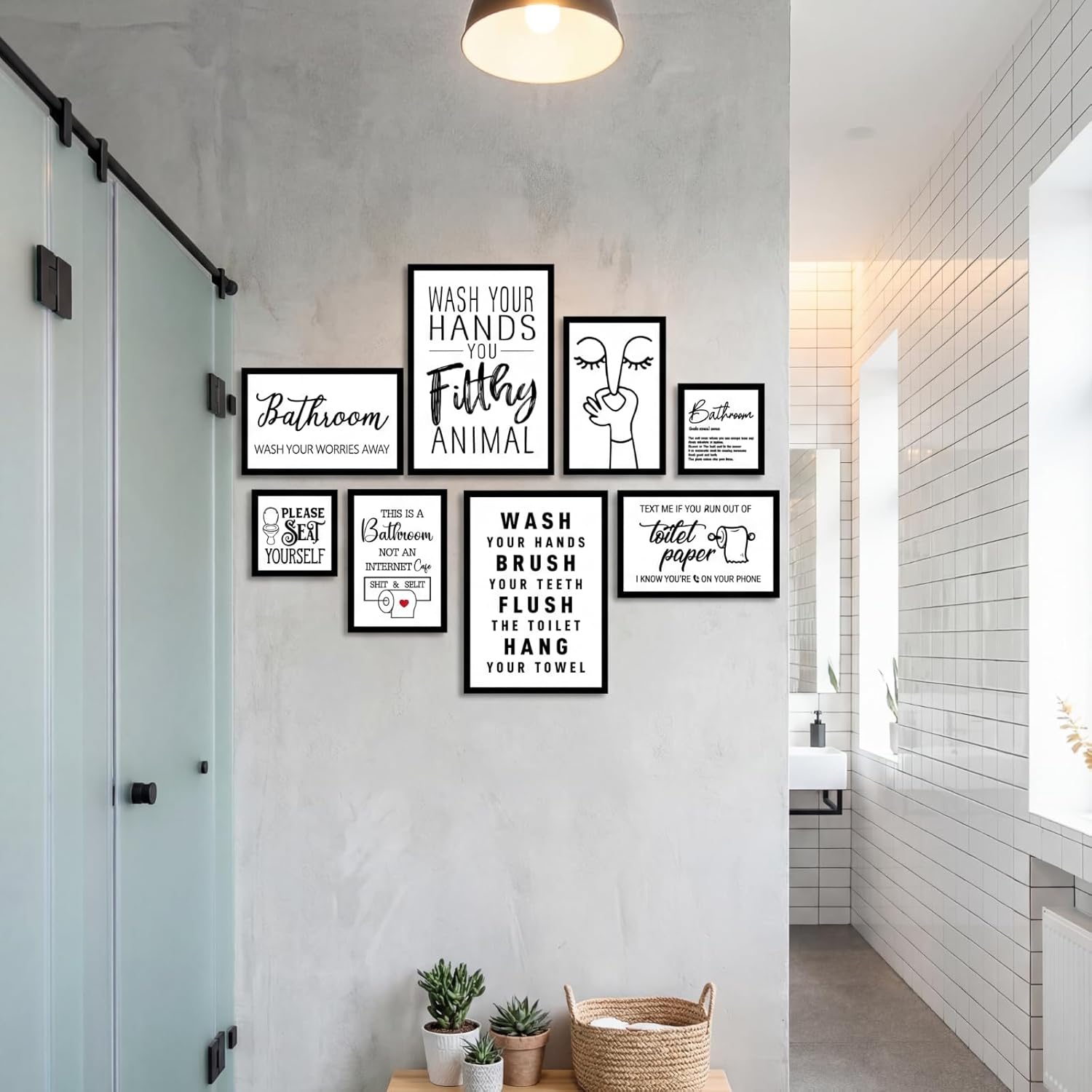 Faccito 8 Set Bathroom Wall Decor Funny Quotes Bathroom Wall Art Interesting Bad Smell Humorous Toilet Wooden Decoration Black and White Funny Art Signs for Washroom