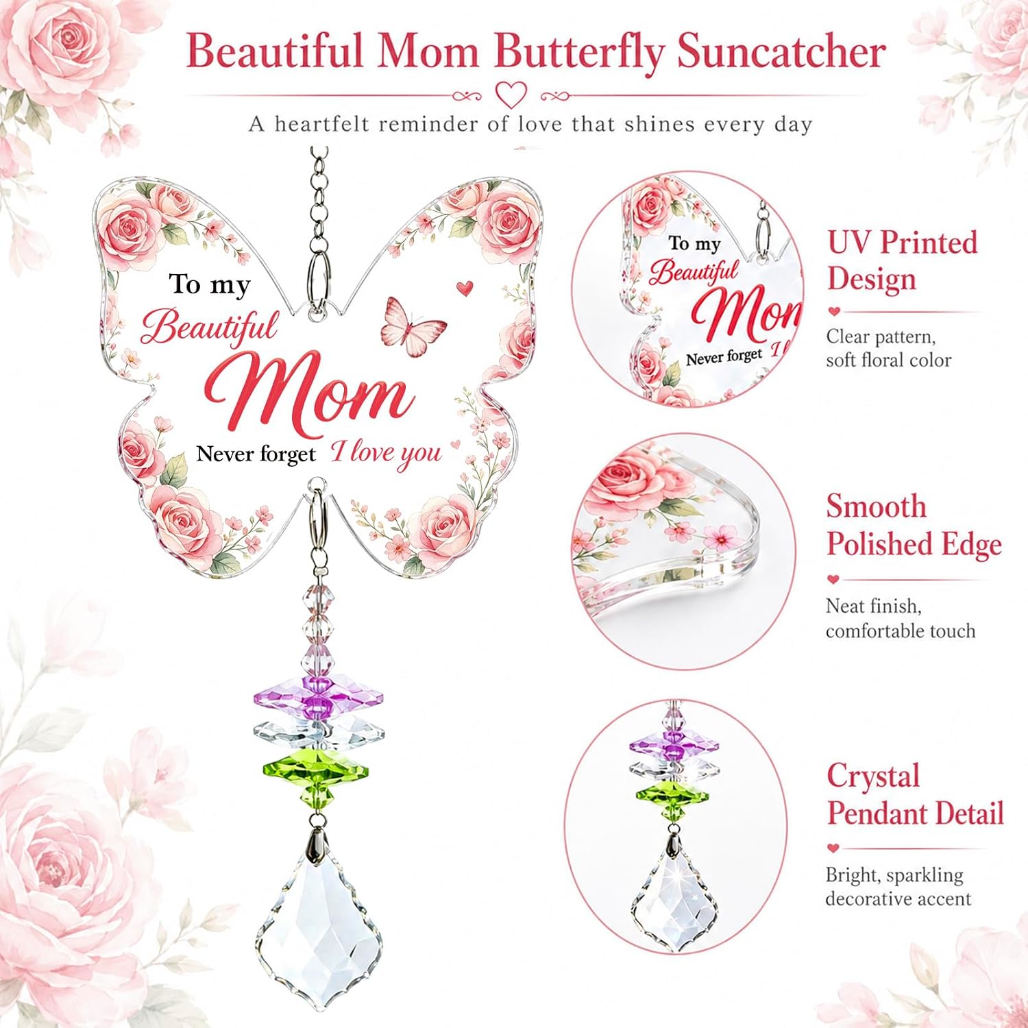 Crystal Butterfly Suncatchers for Windows Hanging Unique Gift for Mom