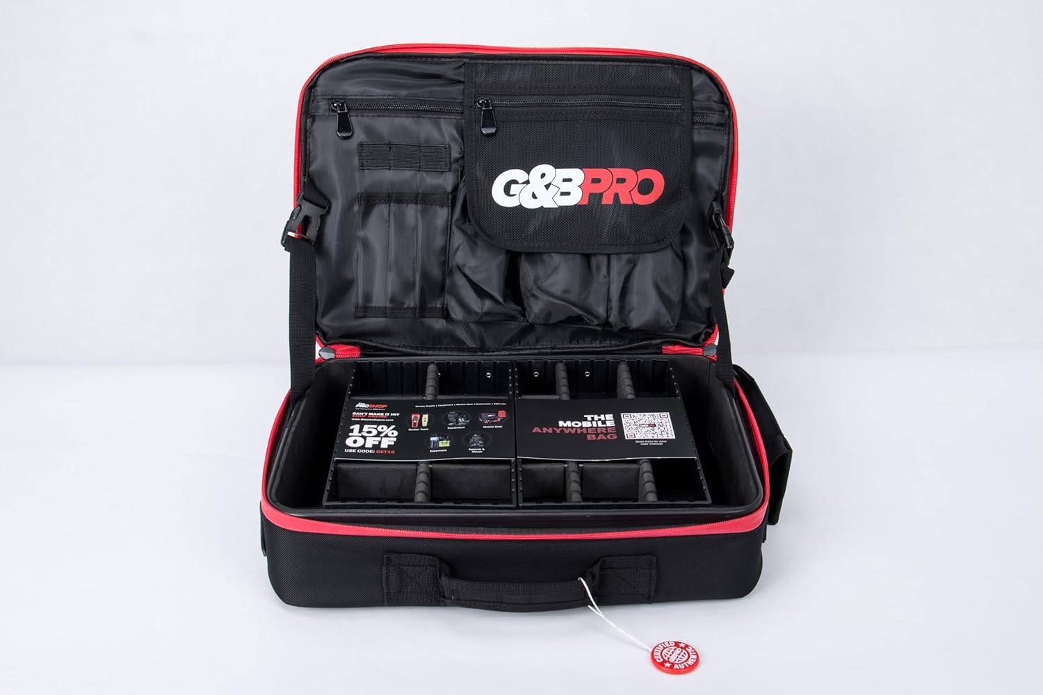 G&BPRO Crossbody Briefcase with Extending Tray System | All-in-one Mobile Workstation Travel Bag (Black With Red Zipper)