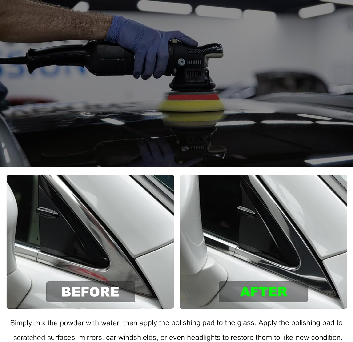 Glass Polishing Kit, Multifunctional Windshield Scratch Removal Kit with 100g Cerium Oxide Powder, Wool Polishing Wheel Deep Scratch Remover for Windscreen & Glass Repair