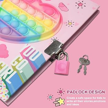 Pop Secret Diary for Girls w/ Invisible Pen, Lock Notebook for Girl Gifts