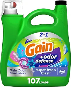 Gain + Odor Defense Liquid Laundry Detergent, Super Fresh Blast Scent, 107 Loads