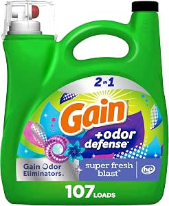 Gain Odor Defense Liquid Laundry Detergent, Super Fresh Blast Scent, 107 Loads, HE Compatible