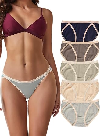 Buankoxy Cotton Underwear for Women Low Rise Soft Hipster High Cut Cheeky 5 Pack