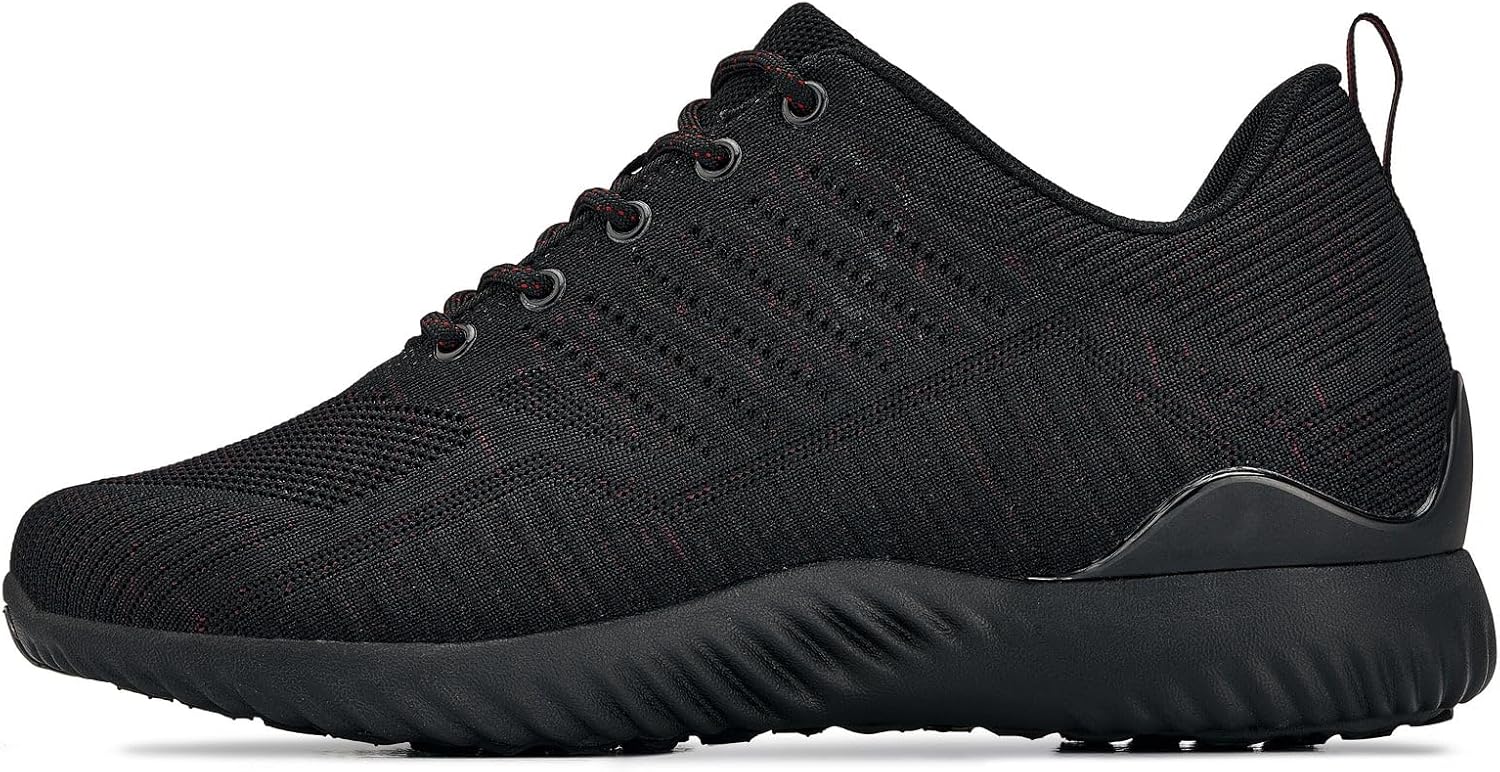 CALTO Men's Invisible Height Increasing Elevator Shoes - Black/Grey Ultra Lightweight Sporty Sneakers - 2.6 Inches Taller - Q212 - Size 10 D(M) US