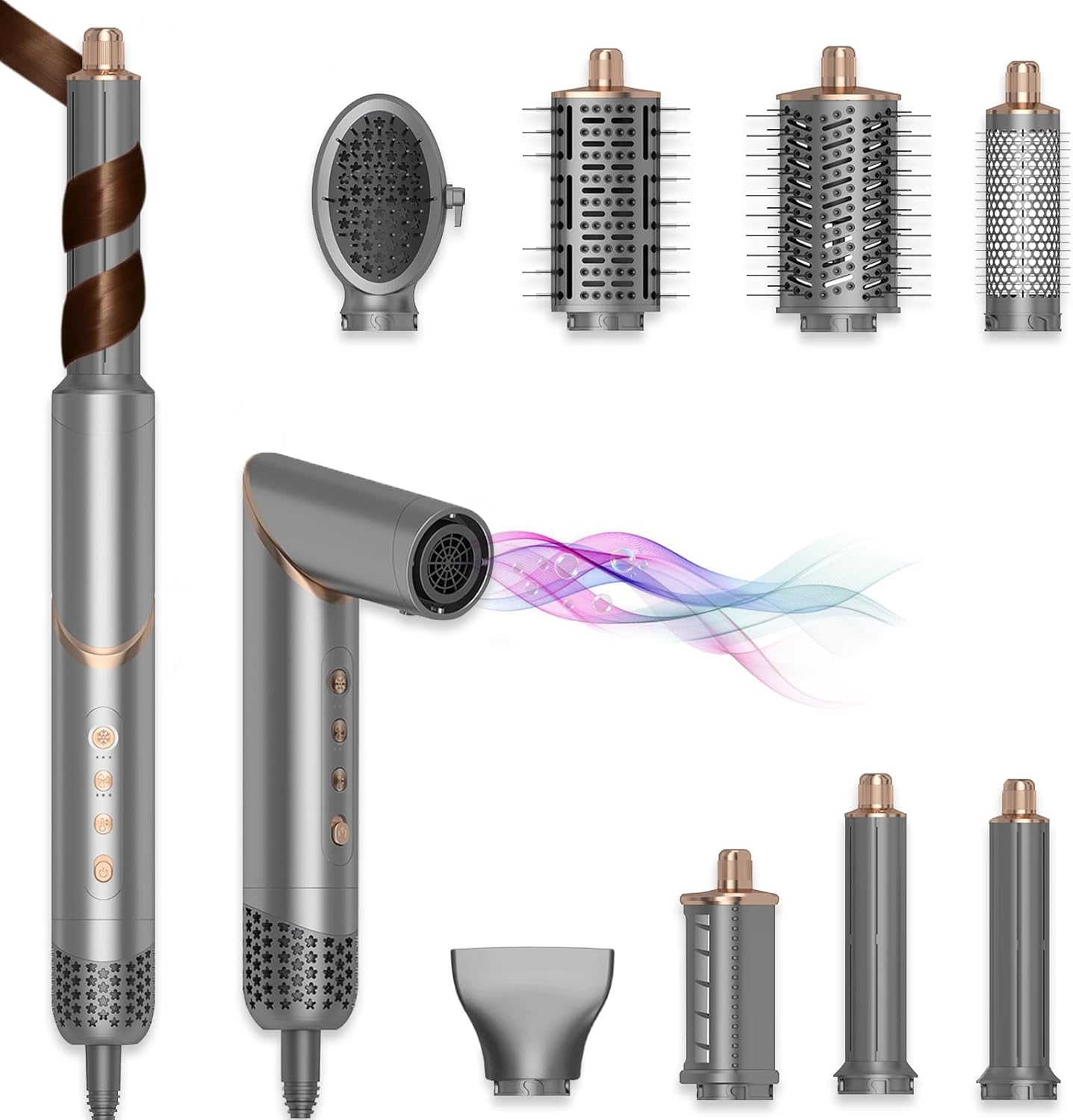 8 in 1 Negative Ionic Foldable Wrap Air Hair Styler Set, 110000 RPM High-Speed Hot Air Brush Blow Dryer for Curl, Fast Drying, Straightening – Multifunctional Hair Dryer Brush with Attachments 8 in 1 Negative Ionic Foldable Wrap Air Hair Styler Set, 110000 RPM High-Speed Hot Air Brush Blow Dryer for Curl, Fast Drying, Straightening – Multifunctional Hair Dryer Brush with Attachments