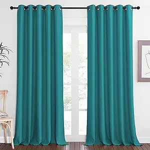 NICETOWN Sliding Door Window Treatment Blackout Patio Door Curtain Panels, Privacy Thermal Drapes for Bedroom Living Room Department with Grommet Top (Peacock Teal, W66 x L110)