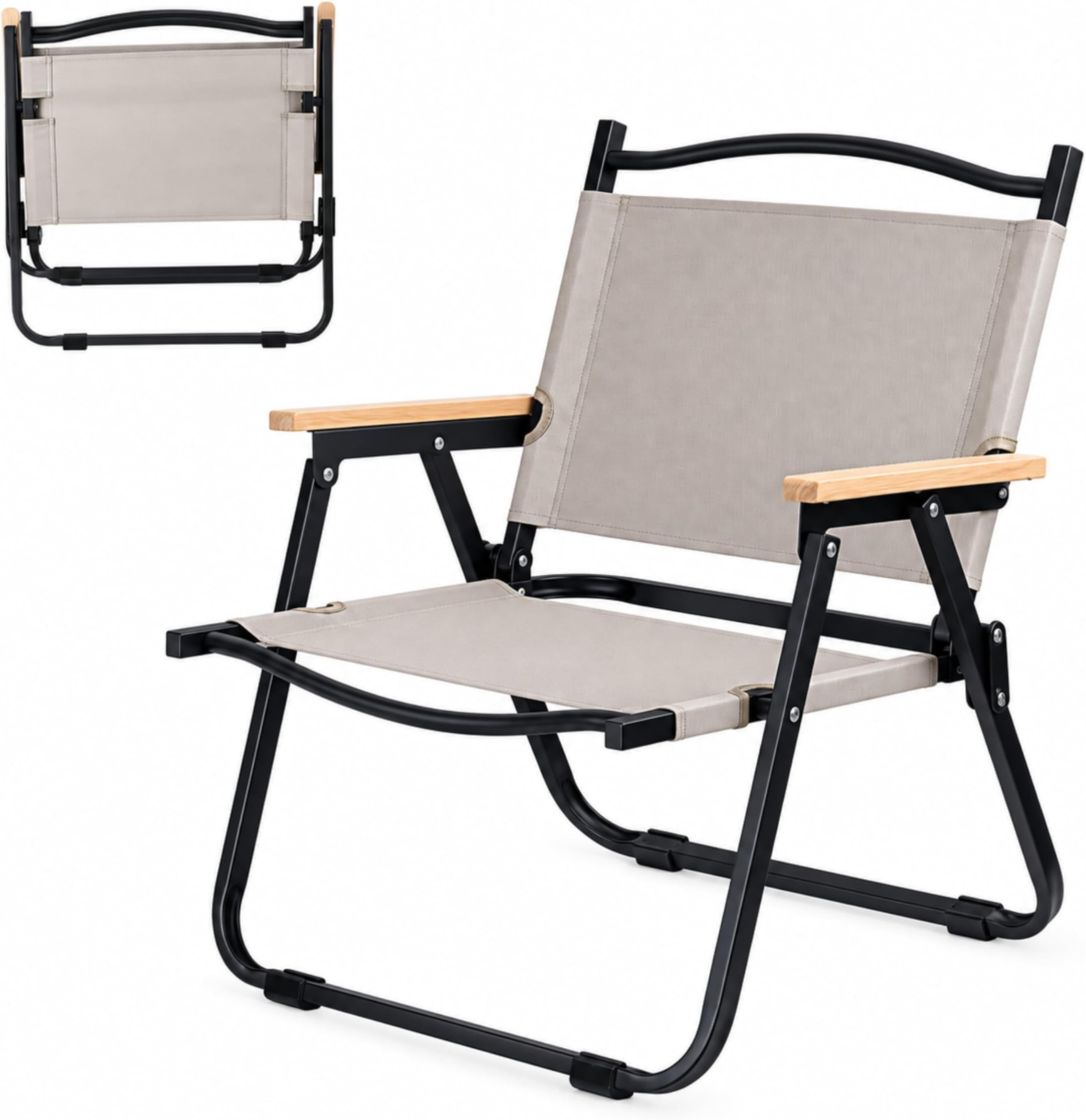 STAR WORK Alloy Steel Portable Foldable Chair Outdoor Furniture Compact Chair Aluminum With Armrests For Travel Camping/Fishing Picnic/Ultralight Low Beach Concert Camping Folding Chair Khakhi, Medium