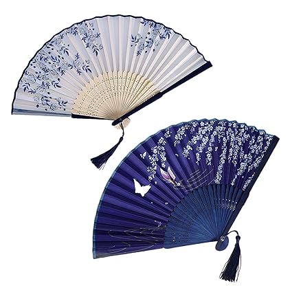 Buy NHCDFA 2 Pcs Hand Fan Manual, Japanese Fan, Chinese Fan for Hand Paper Fans for Decoration for Dancing Cosplay Wedding Party Props Decoration, White and Blue, 10 cm Online at Low Prices in India