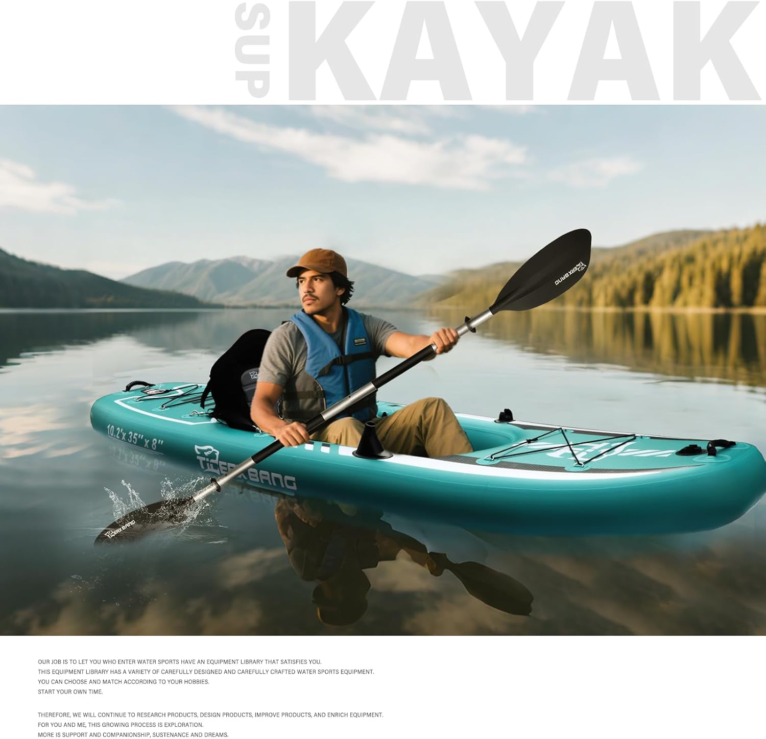 10.2'x35''x8'' Inflatable Kayak with Detachable Seat, SUP-Kayak Set Includes Hand Pump/Aluminum Oar/Backpack, Boat for Adults/Kids | for Fishing, Touring