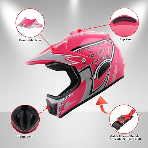 Miniatura 4 de WOW Casco de motocross BMX MX ATV para niños y jóvenes, casco Dianosour Dragon + gafas + guante marciano juvenil paquete HJOY MG