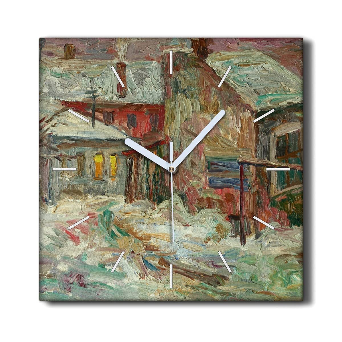Horloge Toile sans tic-tac 30x30cm Décoration Murale Salon Hiver Silencieux