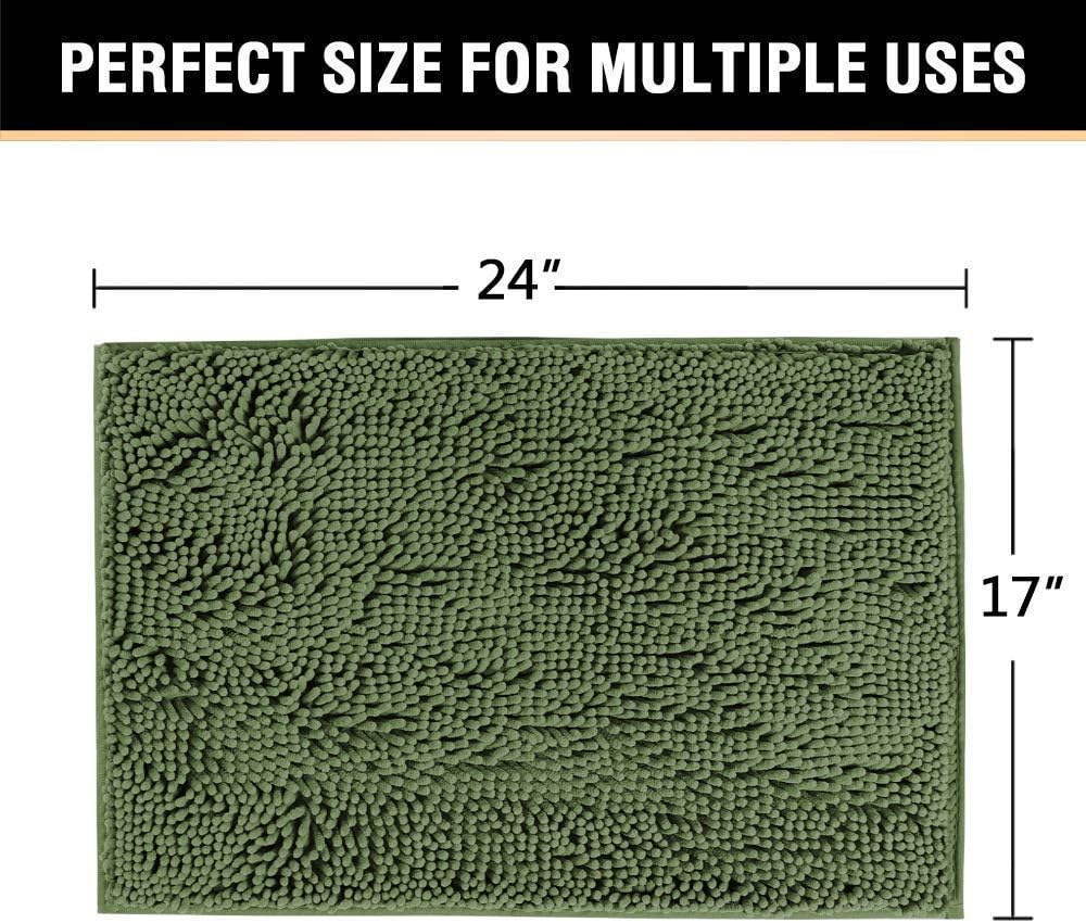 H.VERSAILTEX Luxury Chenille Loden Bathroom Rug Mat 17” x 24” Bundle 2 Pieces Bathroom Rug Mat 32" x 20" & 17" x 24" Loden