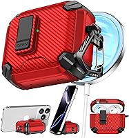 Vista 18 de Funda compatible con AirPods Pro 2ª/1ª, bloqueo automático magnético con soporte para teléfono y kit de limpieza, compatible con funda Magsafe