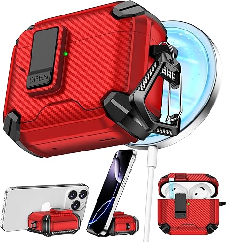 Miniatura 36 de Compatible con AirPods de 4ª generación, Funda Magnética con Bloqueo Automático, Soporte para Teléfono y Kit de Limpieza, Compatible con Funda