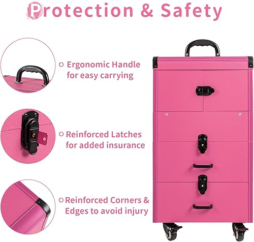 Miniatura 5 de Estuche de tren de maquillaje profesional con ruedas, portátil, organizador de cosméticos, carrito multifuncional para cosméticos, estuche de