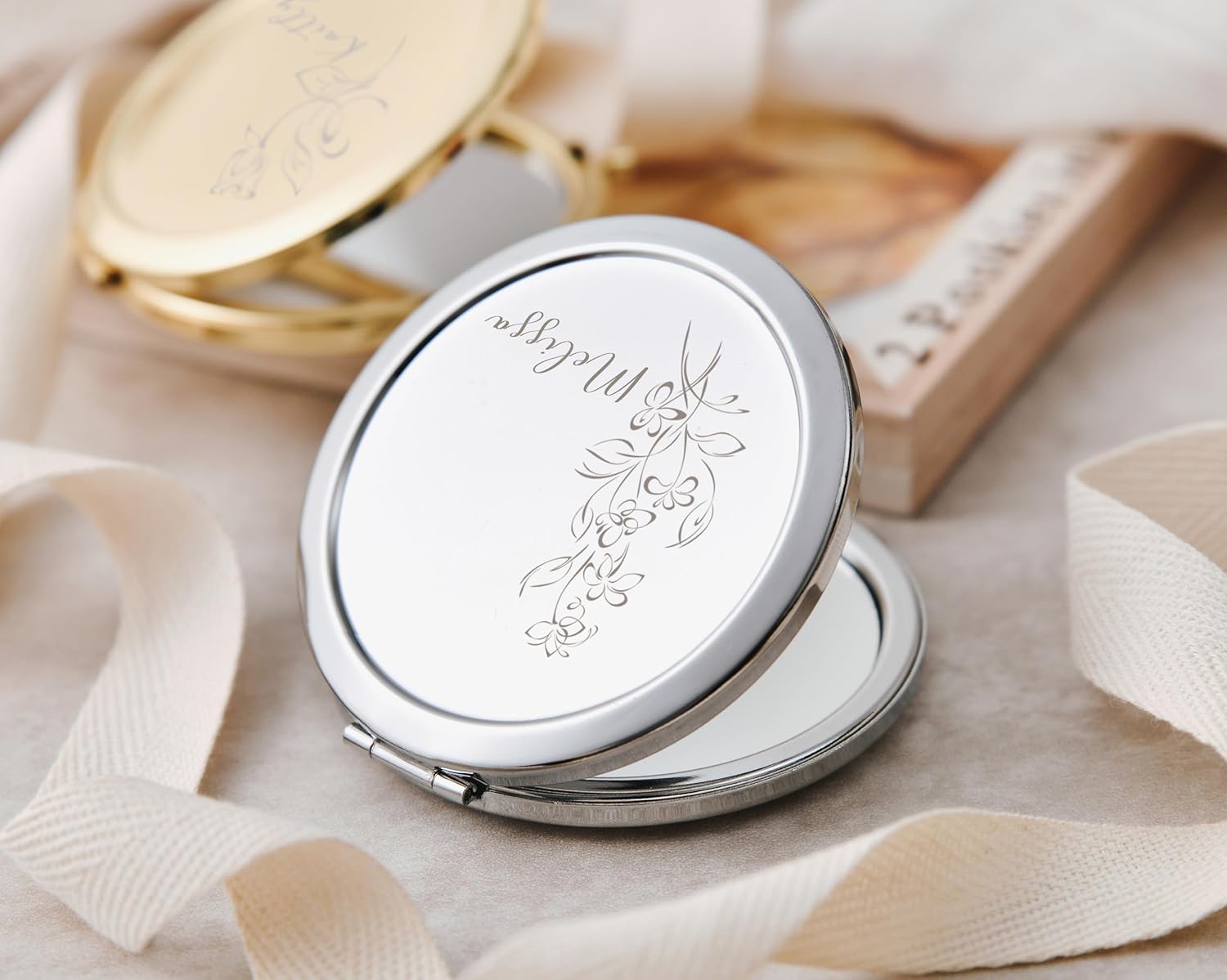 Personalized Birthday Flower Compact Mirror - Customizable Bridesmaid Gift, Stylish Gift for Bridesmaids or Bridal Shower Guests - Image 6