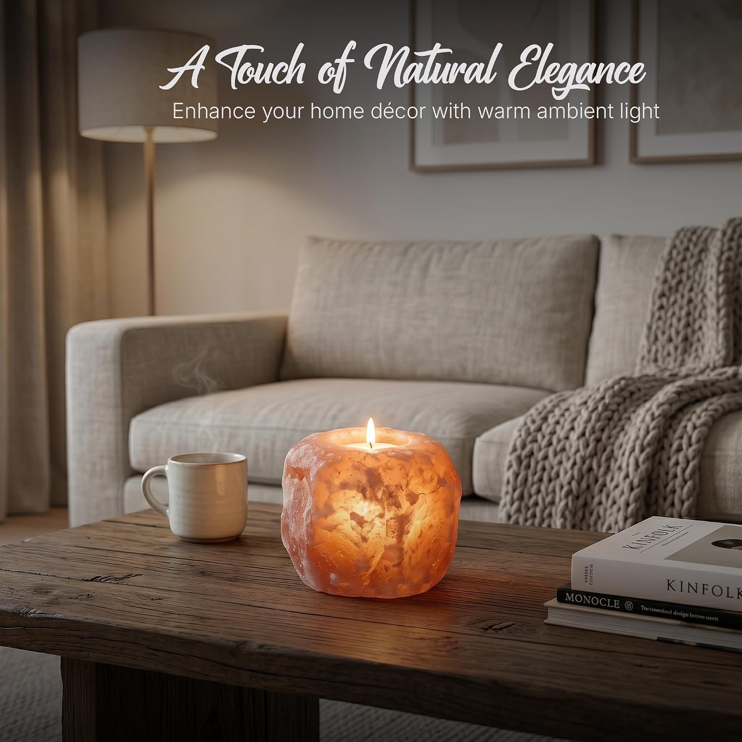Himalayan Salt Tea Light Candle Holder, 1 kg, Rock Shape