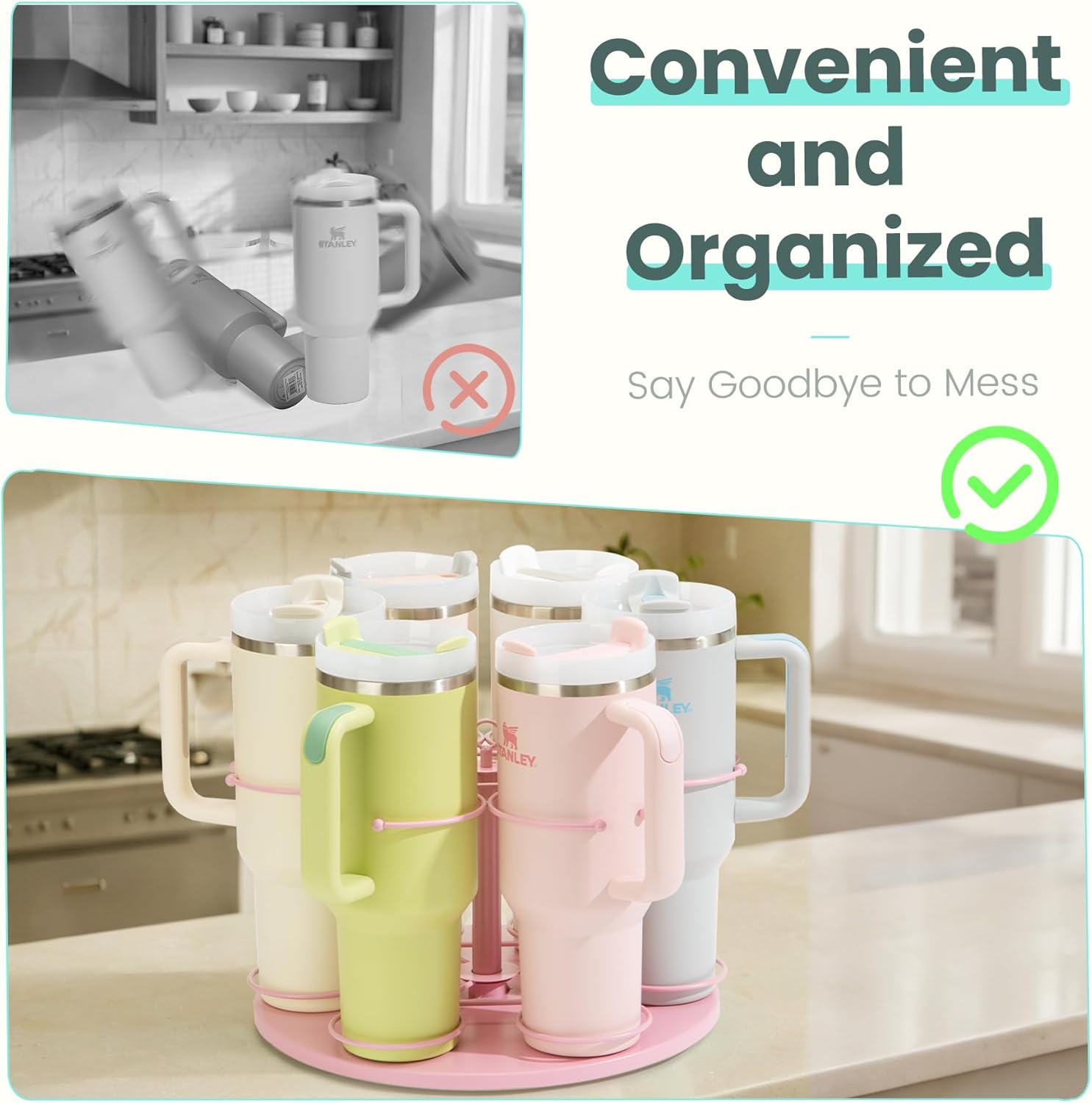 Upgraded Water Bottle Organizer for Stanley 40 oz/30 oz/20 oz,Rotating Stanley Cup Organizer Holder,Tumbler Holder Organizer, Easy to Install Kitchen Organizers and Storage for Stanley Cup Accessories