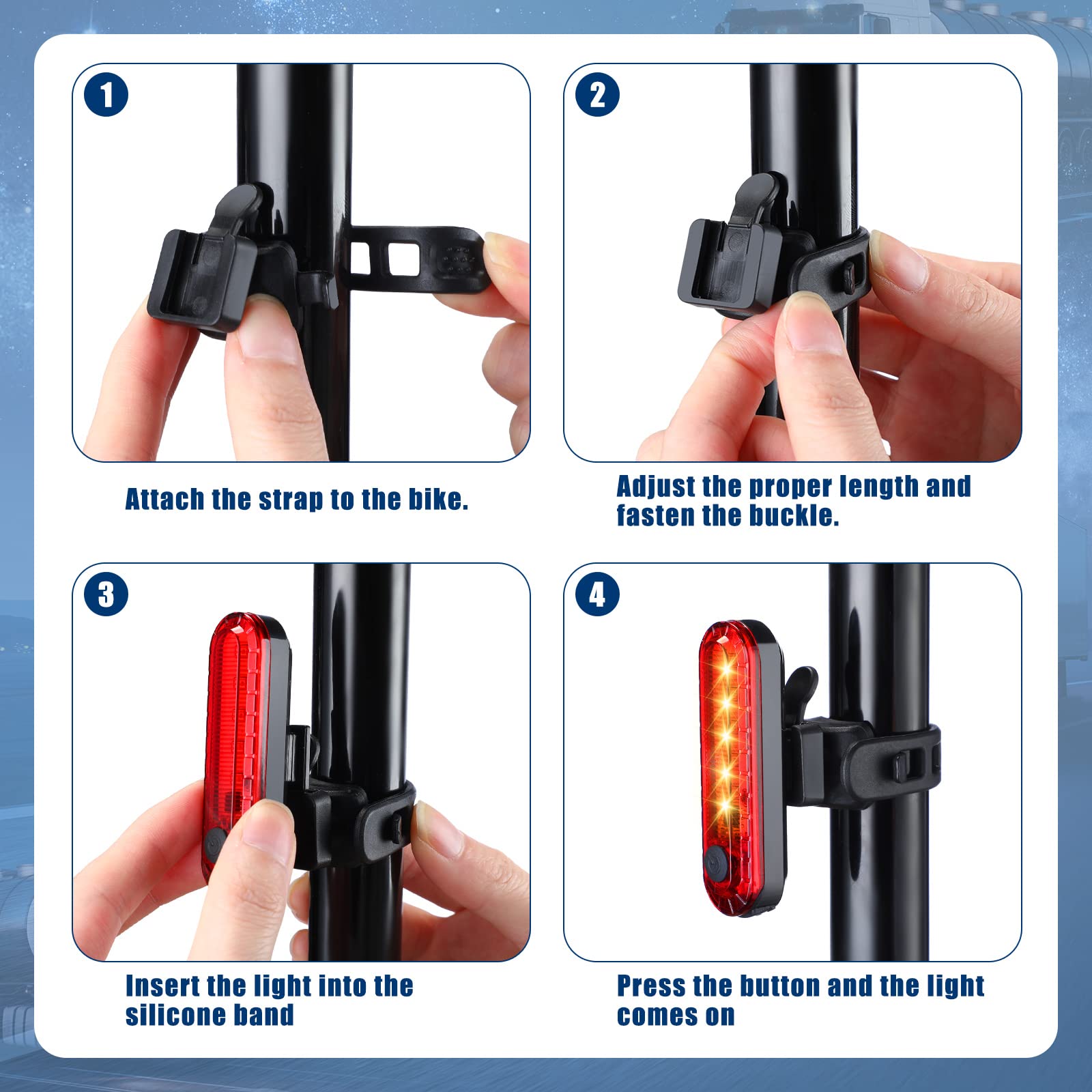 Jerify Lot de 20 feux arrière LED rechargeables par USB pour vélo - Étanche - 4 options de mode d'éclairage - Pour feux arrière de nuit, kayak de nuit, bateau