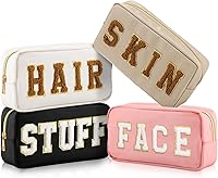 Vista 16 de Cunno 4 Piezas Bolsas de Maquillaje Preppy de Chenilla con Letras Bolsa de Cosas de Nailon Estuches Cosméticos con Cremallera para Mujeres Viaje