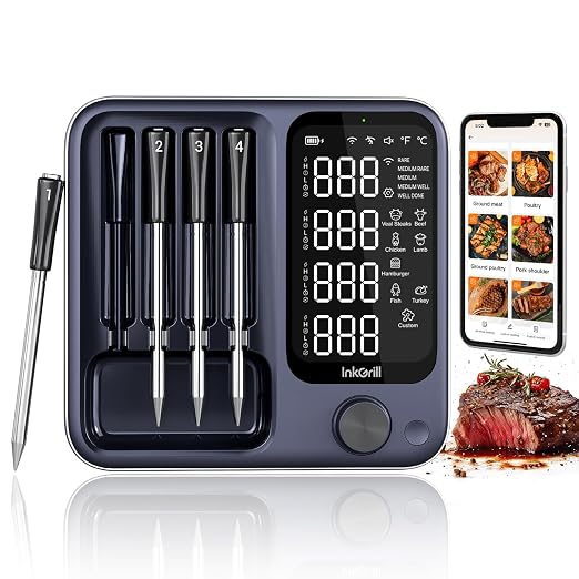 InkGrill Smart Wireless Meat Thermometer with 4 Probes and Bluetooth