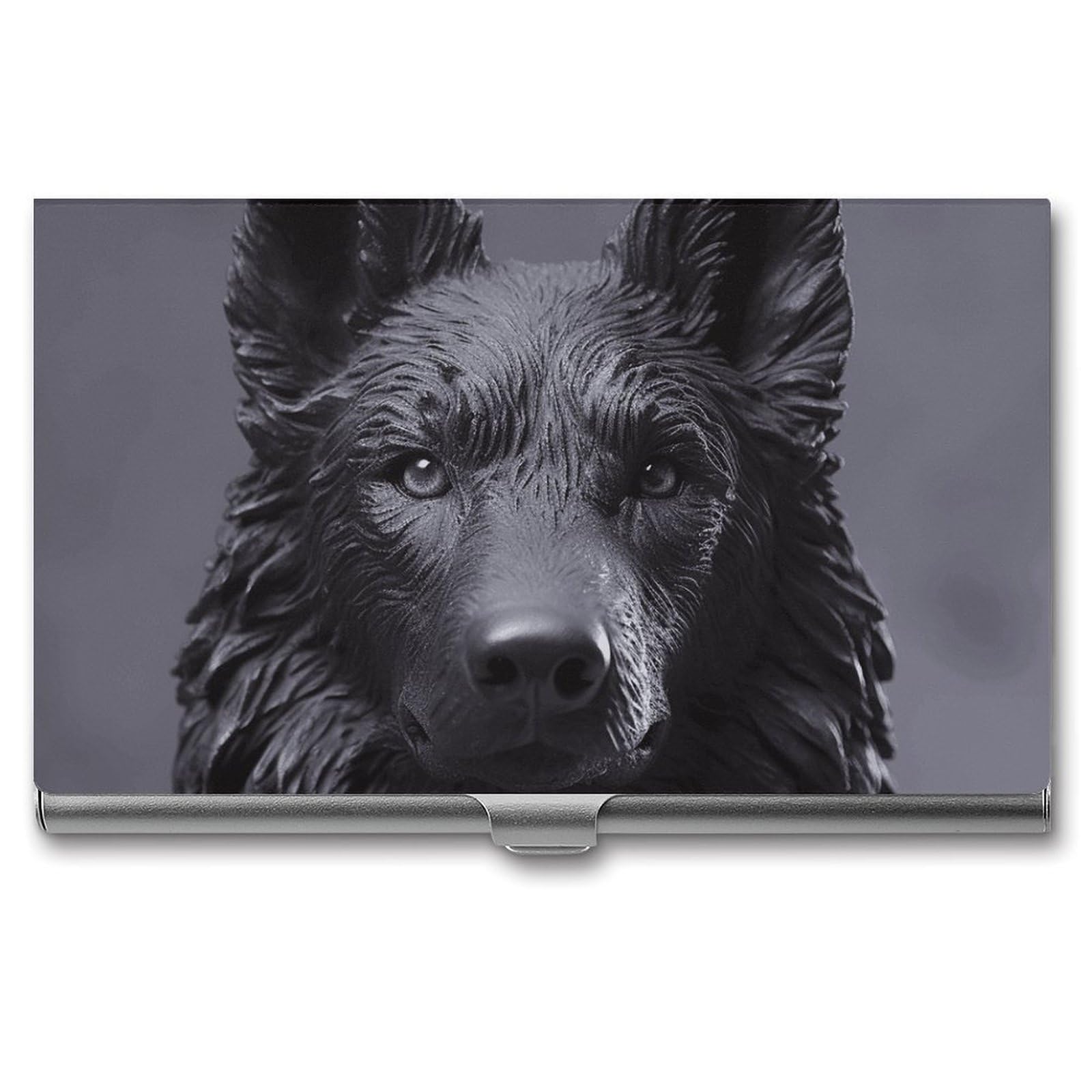 Lzqpoeas Men's Style Black German Shepherd Custom Business Card Holder Slim Business Card Case For & Wo Pocket Metal Case Professional Stainless Steel Business Card Holders Purse Name Card Holder Buckle