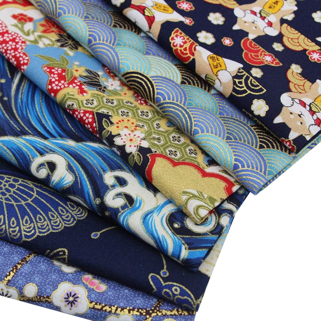 6Pcs 40x40cm Cotton Fabric Squares Bundles Deco Style Printed Floral Fabric Patchwork Bronzing Designs Crafts Cloths for Sewing Quilting DIY Decoration Scrapbooking Handwork (Navy Blue -B) image 5