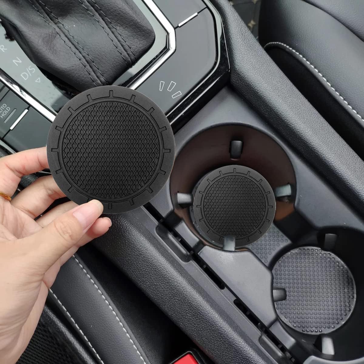 Car Cup Holder Coaster, 4 Pack 2.75 Inch Diameter PVC Non-Slip Universal Insert Coaster, Durable, Suitable for Most Car Interior, Car Accessory for Women Men Black