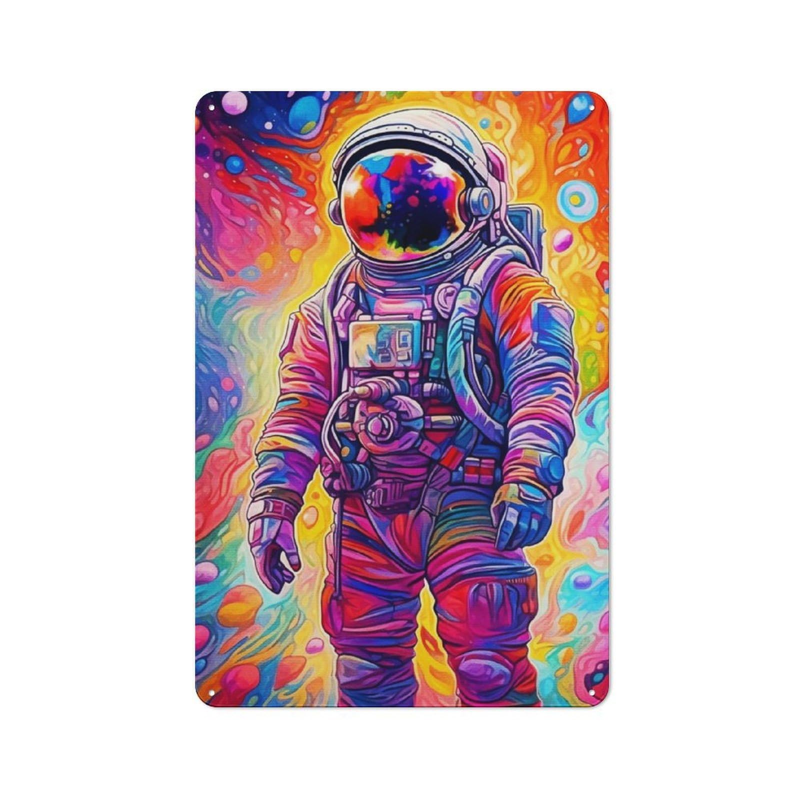 Junmoney Colorful Astronaut Tin Wall Plaque 30X20cm With For Workshop Wall, Suited To Workshop Decor Fans, For Retro Home Interiors