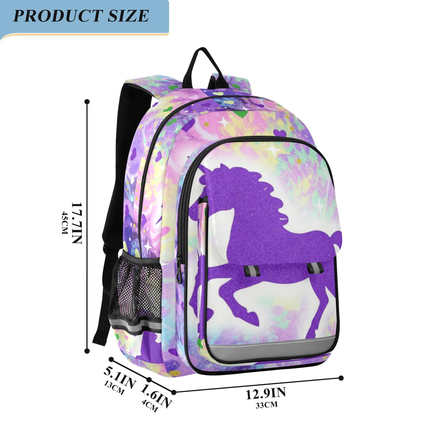 GuoChe Zaino flip top per bambini con unicorni viola glitterati