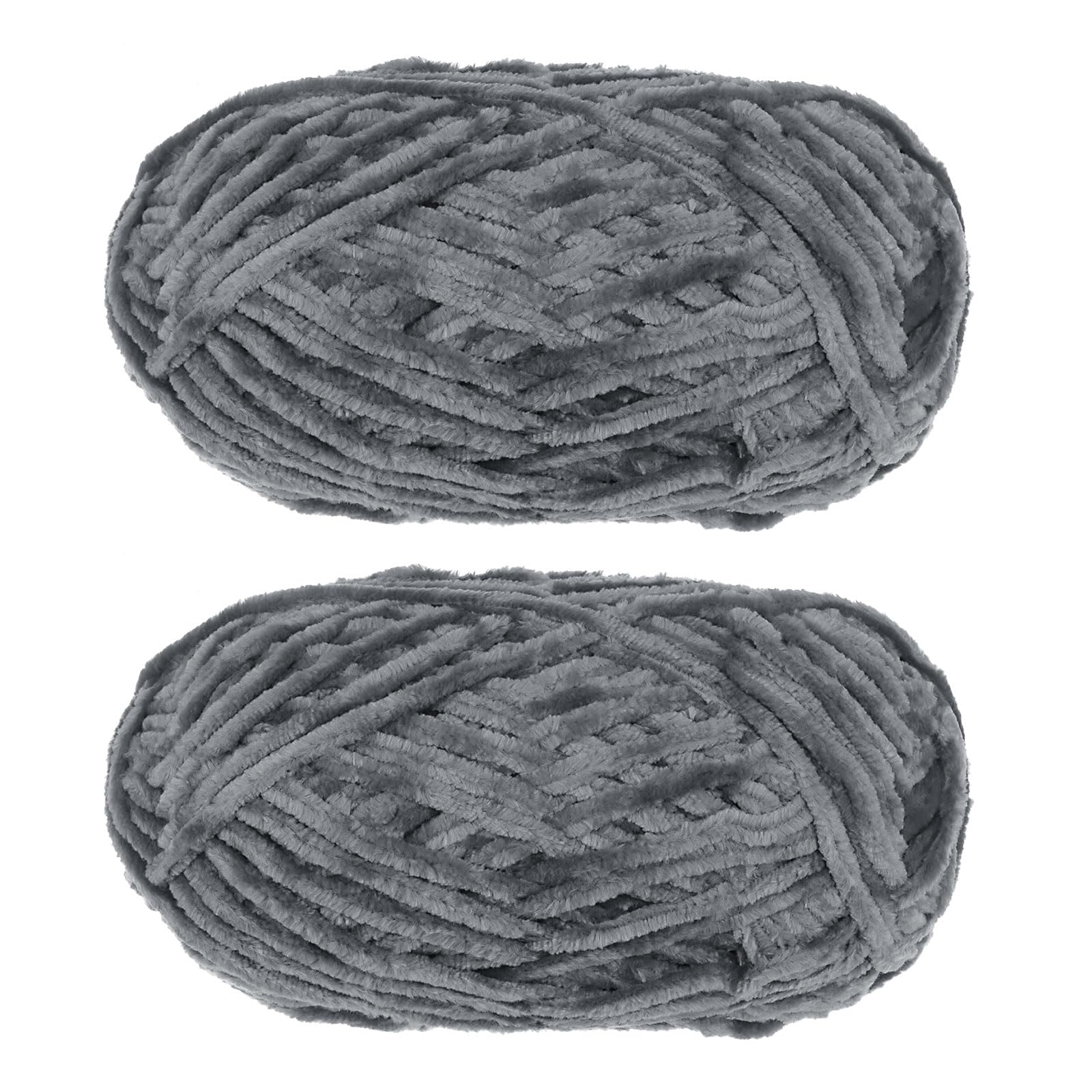 uxcell 2Skeins Velvet Chenille Yarn 2x100g/7.1oz 174 Yards Total Length #6 Super Bulky Polyester Soft Blanket for Knitting Weaving Bag Dark Grey